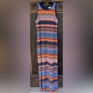 Cato Bohemian Colorful Maxi Sleeveless Dress Button Keyhole Closure Petite Small
